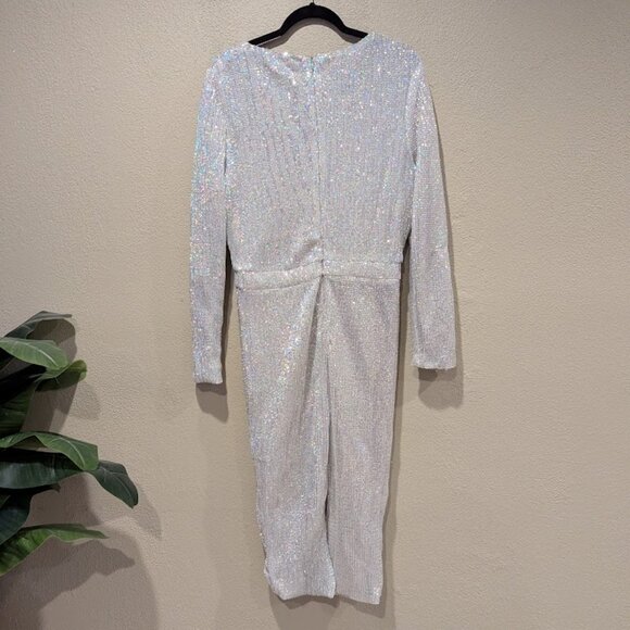 Lavish Alice * Signature Silver Iridescent Sequin Midi Dress * Size 10 - Picture 6 of 9